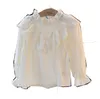 Кружевная рубашка с полой вышивкой для маленьких девочек, детская блузка с воротником с рюшами и расклешенными рукавами, весна 2022, детский топ Falbala Princess Top1953994
