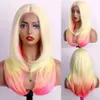 Blonde Ombre Roze Gekleurde Braziliaanse Pruiken 13x1 HD Synthetische Kant Frontale Pruik T Deel Haar voor Dames Cosplay Party