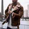 Herrjacka Höstkonstläderkappa Långärmad Plus Size Casual Vinter Vindtät Fluffig Dragkedja Lapel Overcoat