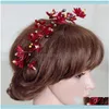 Gereedschap ProductenFlorale Haarbanden Wijn Red Hoop Kroon Dames Luxe Crystal Bruiloft Hoofdband Handgemaakte Kralen Haar Aessoires Hoofddeksels1 DRO