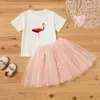 Verão e primavera 2-peça criança menina flamingo impressão na moda saia tule sets bebê 210528