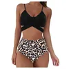 Kobieta Swimwear Sexy Leopard High Waist Bikini Kobiety Kostiumy Kwiatowe Plus Size Super Garnitur Koszulki Swimsuits 210520