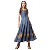 Denim Dress Women Summer Sleeveless Vintage Embroidery Maxi es Fashion Loose XL Jeans Vestido Feminina LR165 210531