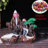 50Pcs Incense Cones + Backflow Burner Incensory Buddha Statue Ceramic Aroma Smoke Censer Zen Room Joss Holder