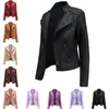Turn-down Collar PU faux Leather Jackets Women Luxury Jacket Black Pink Red Biker Coat 211110