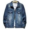 Męskie Classic Ripped Denim Kurtka z otworami Casual Wash Cotton Caurs Jacket Mężczyźni Marka Turn-Down Collar Veste en Jean Homme 210522