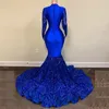 Royal Blue Seque Smeester Mermaid Avondjurken Sheer Neck Volledige Mouw Sexy Afrikaanse Prom Party Jurken 2022