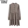 TRAF femmes Chic mode avec boutons imprimé géométrique Mini robe Vintage O cou à manches longues femmes robes Vestidos 210415