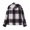 Streetwear Women Purple Plaid Shirts Fashion Ladies Turn Down Collar Tops Causal Female Chic Pocket Short Blouses 210430