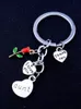 Fashion Rose Flowers I Love You Heart Charms Keychain Family Daughter Grandma Aunt Sister Mom Key Chains Thank You Gifts Keyring