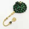 Naturlig Grön Tiger Eye Stone Tasbih Glod Metall Tassels 2020 Style Muslim Fashion Tillbehör Saudiarabiska Armband Turkiska Smycken