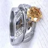 Ahappy high quailty couple zircon Wedding engagement ring Size 5-10 hers stainls steel champagne stone