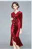 Fashion Runway Wedding Women Abito rosso Elegante Office Lady Manica lunga Abiti da festa da sera Vestido femme robe kobieta sukienka 210520