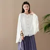 Johnature Summer Loose Plus Size Single Breasted Batwing Sleeve Shirt Cotton Linen Comfortable All-match Women Tops 210521