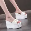 Slippers Summer Style Chunky 13 см. КЛИНГИ СУПЕР HYEL SDICE SEXES Sexy Women's Black White Bead Bead Platform Peep Toe