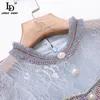 Designer sommar högkvalitativ Tweed Short Dress Lady Fashion Runway Vintage Lace Patchwork Långärmad Mermaid 210522