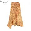 Yojoceli boho beach print warp kjol botten kvinnor franska stil midi kvinnliga s 210609