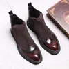 Men Winter Boots Genuine Cow Leather Chelsea Boots Brogue Casual Ankle Flat Shoes Comfortable Quality Soft 2021 Burgundy Black