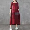 Womens 2022 Summer Midi Dress Female Vintage Plaid Check Vestido Casual Cotton Linen Dresses ZANZEA Fashion O Neck Robe Oversize