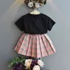 GOOPORSON Летние маленькие девочки одежда набор писем кошка вышивка с коротким рукавом рубашка рубашка юбка 2 штуки мода детские наряды 210715