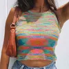 Sticka Crop Top Kvinnor Ärmlös Y2K Basic T Shirts Casual Summer Off Shoulder Blue O Neck Tank Top Vintage Fashion 210514