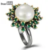 Dreamcarnival1989 Floraison Fleur Anneaux pour Femmes Promesse Mariage Unique Vert Zircon Blanc Perle Élégante Femme Cadeau WA11719 211217