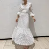 Women White Embroidery Patchwork Lace Hollow Dress Stand Long Sleeve Loose Fit Fashion Tide Summer 7D00445 210421