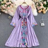 LoveFlowerLife Spring Casual Fashion Korean Retro Court Wind Print Dress Women V Neck Long Sleeve Lace Up A-line Dresses 210521
