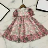 2021 Summer Kids Print Floral Dress Fashion Baby Girl Princess Chiffon Flower Dresses Retail hela kläder7313653