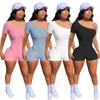 Sommer-Frauen-Strampler plus Größe 2XL Kurzarm-Jumpsuits mit schulterfreien Bodysuits Lässige dünne Overalls schwarze Shorts Leggings DHL 5020