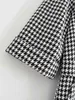 Houndstooth Wide Leg Kintted Jumpsuits Romper Women Winter Clothes Chic Zipper 3/4 Sleeve Pockets Overalls Plaid 210427