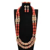 Collier de boucles d'oreilles réelles perles de corail couple de bijoux de bijoux nigérian Africain pour la mariée et le marié CNR379