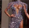 Sukienka wieczorowa Yousef Aljasmi Zuhair Murad Myriam Fares High-Neck Fioletowy Cekinia Płaszcz Krótki Rękaw Kim Kardashian Kylie Jenner