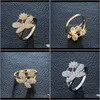 تسليم مجوهرات النطاق 2021 Crystal Ring Sier Gold Party Party Flower Rings for Women F3aun