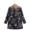 Woman Parkas Winter Warm Down Jacket Flower Print Hooded Coat Vintage Oversized Outerwear Loose Fleeces Lining Buttoned Parka 211018