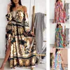 Casual Dresses Sexy Women Off Shoudler Strapless Split Dress Vintage Floral Print Maxi Long Clubwear Sleeve Party Vestido 3XL275a