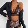 Frauen Mode Sexy Spitze Patchwork 2 Stück Passende Sets Leopardenmuster Kleidung Sling V-ausschnitt Rückenfreie Weste Und Elastische Taille Shorts 210517