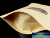 Stand Up Kraft Paper Clear Oval Window Zip Lock Bags Richiudibile Food Carne Spice Taste Display Paper Heat Sealing Package Sacchetti Prezzo di fabbrica design esperto Qualità