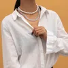 Set da 2 pezzi Hip Hop Collana cubana in acciaio inossidabile con catena di perle per gioielli da donna