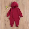 Zestawy odzieżowe Born Solid Color Romper Infant Casual Style Długi rękaw Kapturem Kombinezony z kieszeniami