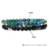 42 Bracelets Ensembles Double Chaînes Deux Couches Bracelets Pour Hommes Femmes Couple Bijoux Naturel Charka Reiki Bleu Mauvais Œil Charme Pulsera