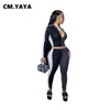 CM.YAYA вязаный лоскутный женский набор ребристых молнии с длинным рукавом верхние леггинды набор трегоголов набор спортивных подъемник для трекиита фитнес двух частей соответствует Y0625