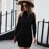 Casual Dresses Bodycon Dress Plus Storlek Kvinnor Kläder Höstkläder Svart Sexig Koreansk Fashion Afrikansk Långärmad Sweater Korsett