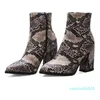 Kvinnor Snake Print Skor Pekad högklackad Ankel Stor Storlek 43 Booties Vinter Höst Western Cowgirl Boots Footwear 74VS #