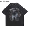 Oversized Camisetas Afligido Virgem Maria Imprimir Streetwear Hip Hop Harajuku Hipster Algodão T-shirt Solta Tops 210602