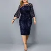 Plus Size Jurk voor Vrouwen Herfst Elegante Pailletten Avond Feestjurk Dames Lange Mouw Casual Vrouwen Kleding M-5XL