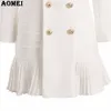 Mode Pak Vrouwen Blazer Workwear White With Ruffle Office Dames Lange Blaser Kleding Herfst Gouden Button Lente Winter Top 210416