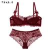 Blanc Sexy Soutien-Gorge Culotte Ensembles Plus La Taille 38 40 42 Mince Coton Sous-Vêtements Ensemble Femmes Soutiens-Gorge Dentelle Noir Brassière Broderie Lingerie Ensemble X0526