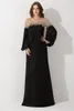 Arabische luxe kristallen kralen lange formele avondjurken zwarte full mouwen ronde hals Midden-Oosten losse ingerichte speciale gelegenheid toga's prom jurk 2021
