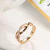 Luxury 18k Rose Gold Natural Black Diamond Ring Geometric Line Cross Wedding Diamond Rings for Women Vintage Fashion Jewelry 220228841945